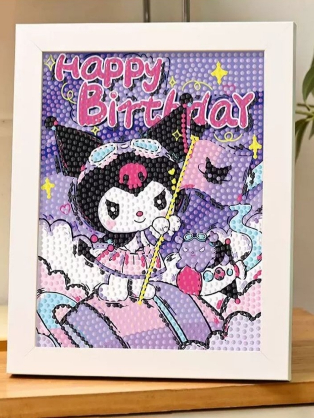 Brand New DIY Kuromi Happy Birthday Diamond Beads Art With Frame